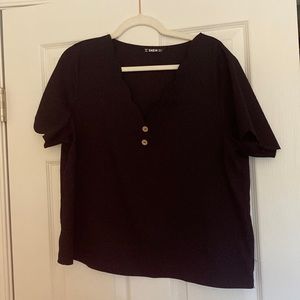 Shein button detail scalloped neck top